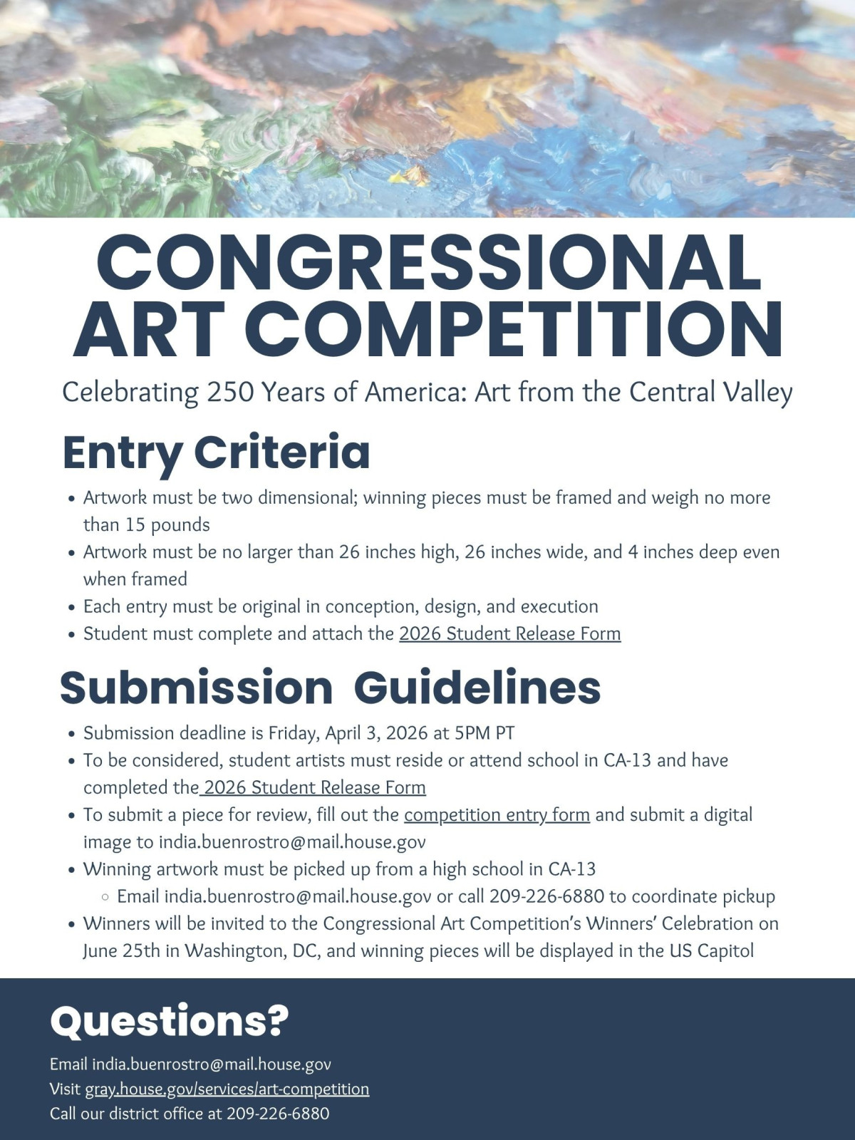 This is a flyer for the congressional art competition that includes entry criteria and submission guidelines.